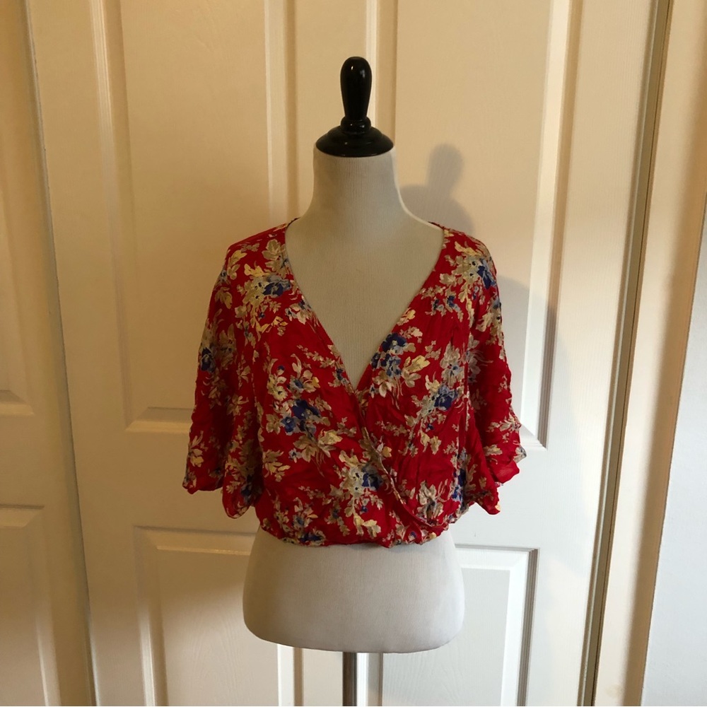 Red floral crop top
